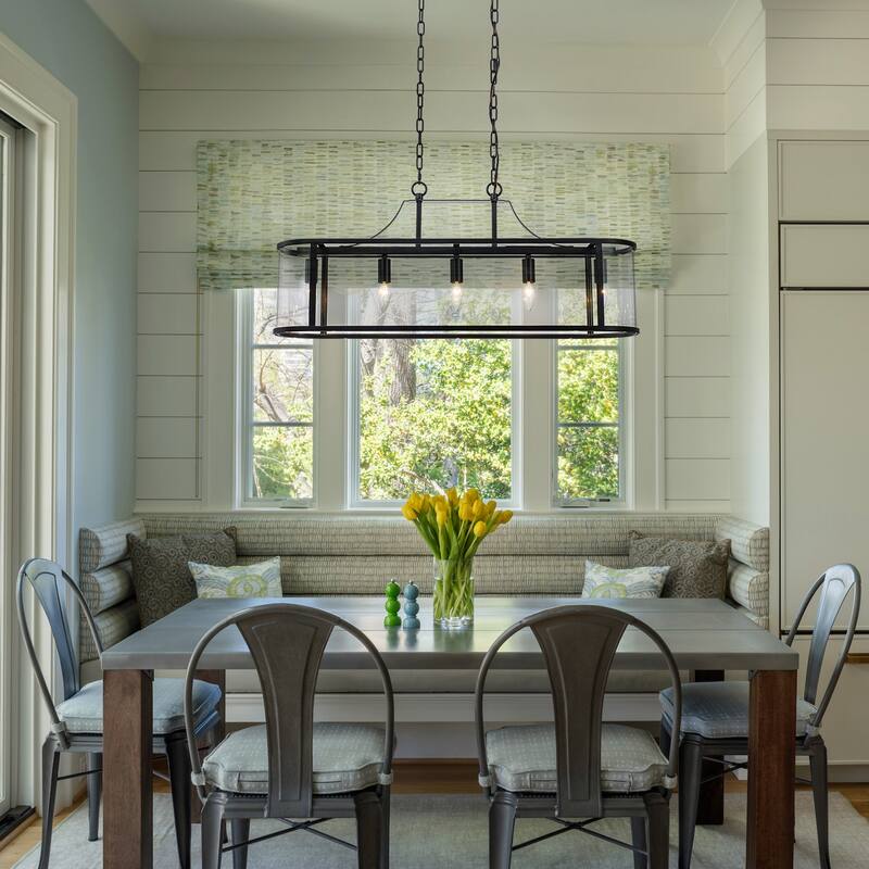 33 in. Rectangular Linear Kitchen Island Chandelier with Glass