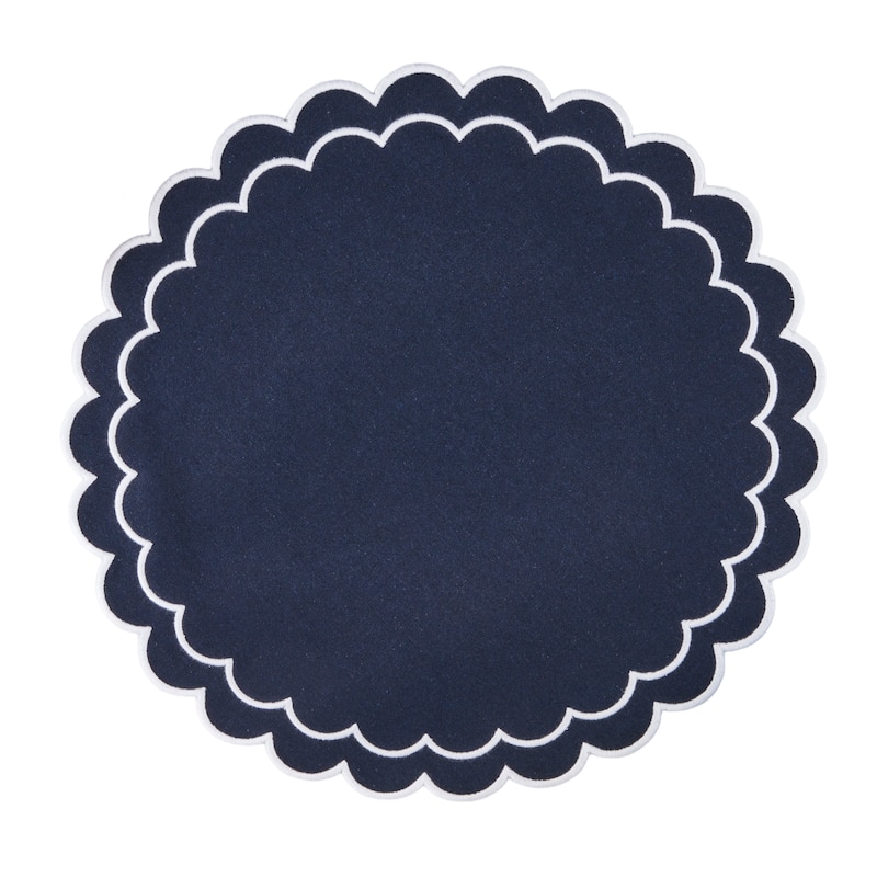 Scalloped Cotton Placemats (Set of 4) - Layered Wavy Edge Round Table Placemats for Dining, Entertaining & Everyday Table, 15"
