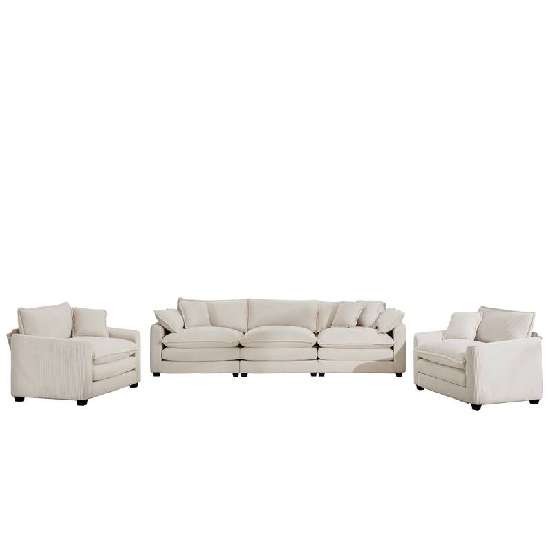 3-Piece Corduroy Flexible Combinations Sofa Set with 3-Seater Cushions Sofas and 2 Single Sofa Chairs for Livingroom