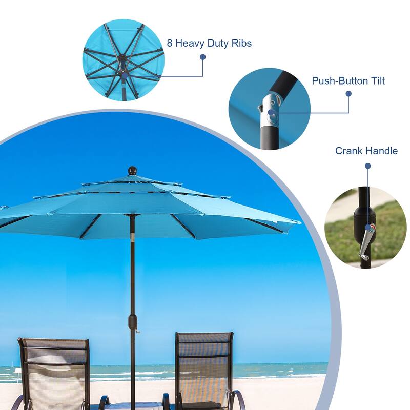 Aoodor Patio Umbrella 10 ft. for Dining Table Outdoor Market Yard Use 3 Tier Ventilation (Umbrella only)