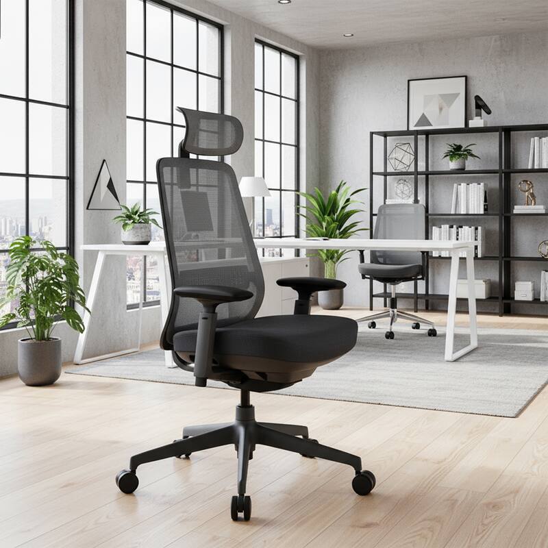 Ergonomic Office Chair, Mesh High Back, 4D Arms, Lumbar Support, Coral - BlackGrey