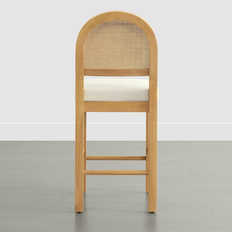 Spruce & Spring Esme Boho Upholstered Rattan Counter Bar Stool with Wood Frame