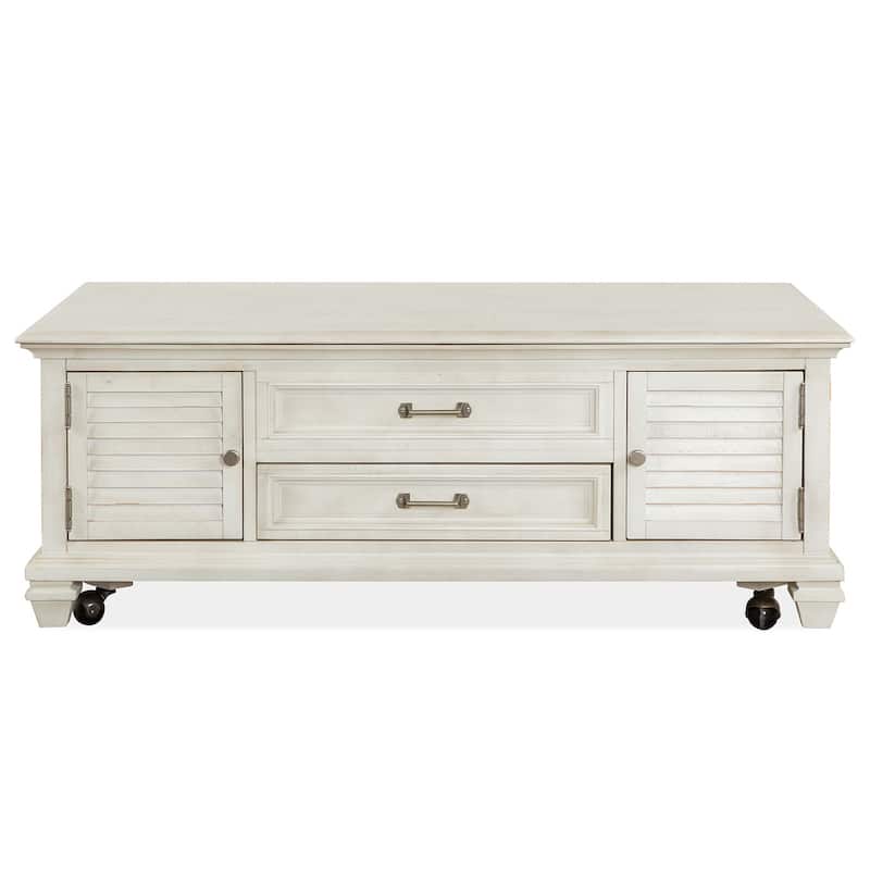 Magnussen Home Newport Alabaster Lift Top Storage Cocktail Table with Casters - 50''W x 28''D x 18.5''H