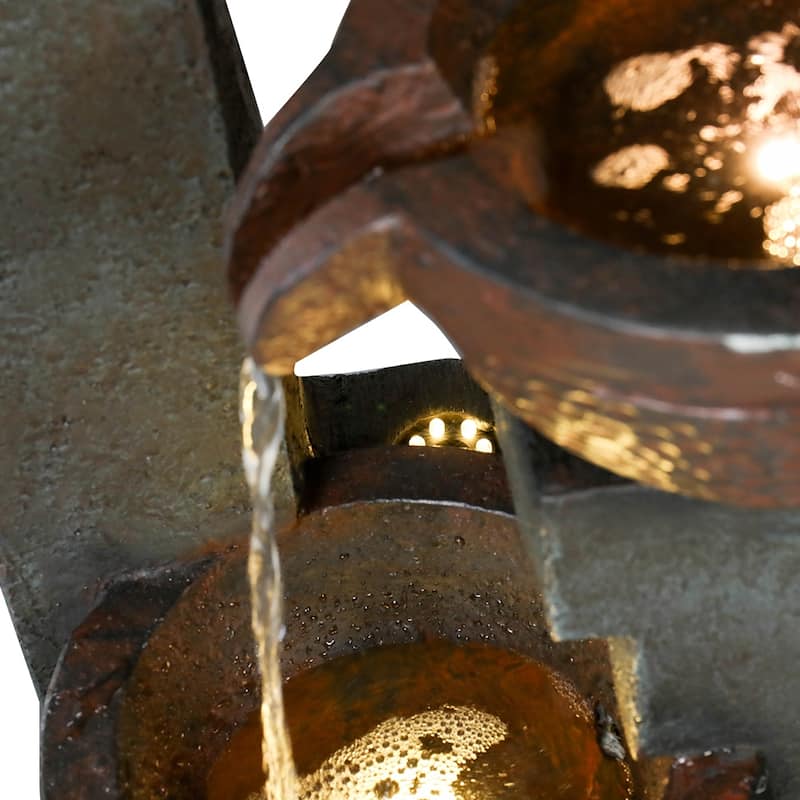40" H Pots Modern Outdoor Water Fountains with LED Decor for Patio