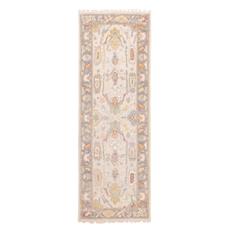 ECARPETGALLERY Hand-knotted Modern Oushak Light Grey Wool Rug - 2'8 x 7'11