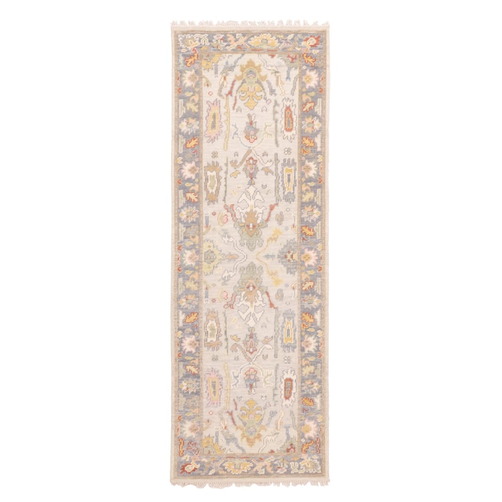 ECARPETGALLERY Hand-knotted Modern Oushak Light Grey Wool Rug - 2'8 x 7'11