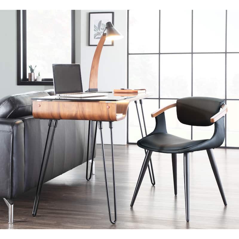 Oracle Mid-Century Modern Dining Chair in Faux Leather, Black Metal, & Walnut Wood