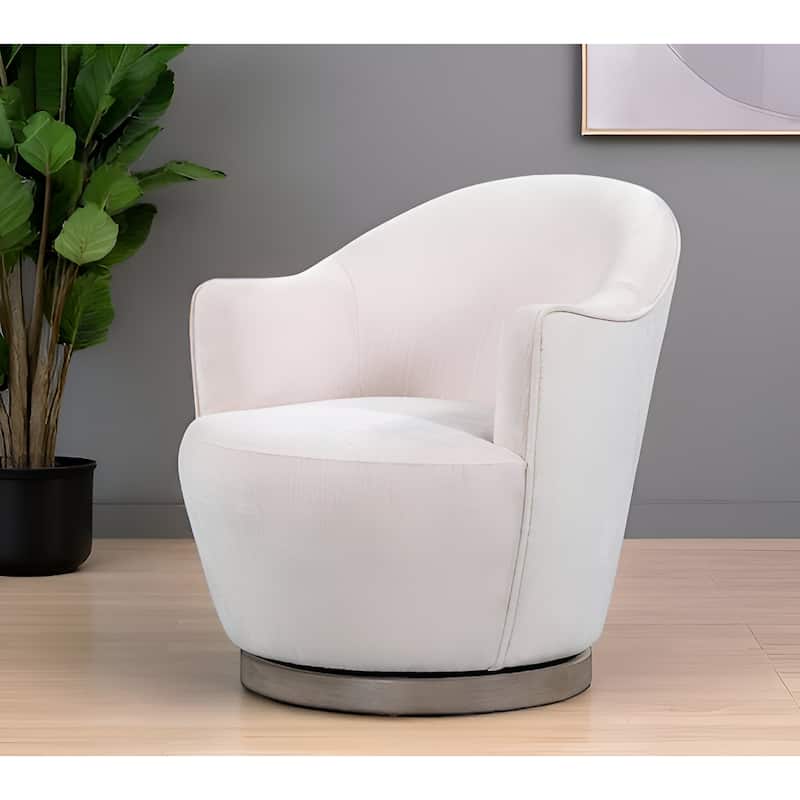 HomeRoots 27" Off White Fabric Swivel Barrel Chair - 27.4 in. x 30.7 in. x 32 in.