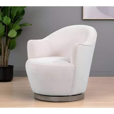 HomeRoots 27" Off White Fabric Swivel Barrel Chair - 27.4 in. x 30.7 in. x 32 in.