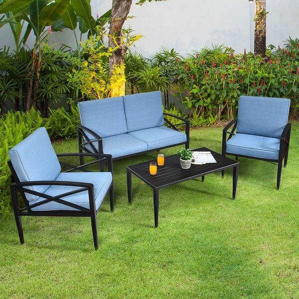 Shop 4pcs Patio Furniture Set Aluminum Frame Cushioned Sofa Black Overstock 32305849