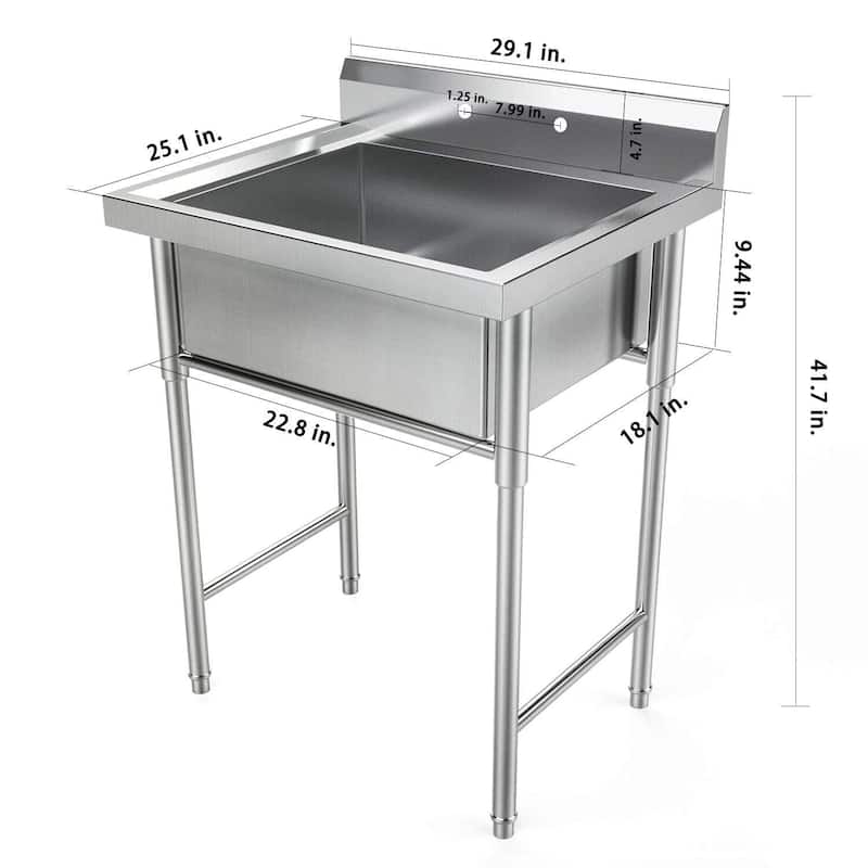 29 in 18-Gauge Stainless Steel One Compartment Commercial Utility Sink - N/A