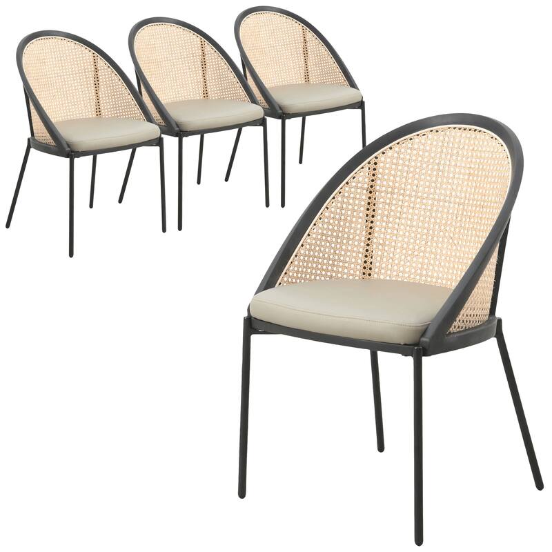 Urbane Modern Stylish Dining Chair with Vinyl Fabric Seat and Wicker Back for Dining Room & Kitchen, Set of 4 - Olive Green