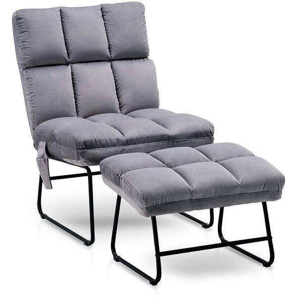 slide 39 of 69, MCombo Accent Chair with Ottoman,Velvet Modern Side Pocket Metal Legs Club Chair,0014 Dark Grey