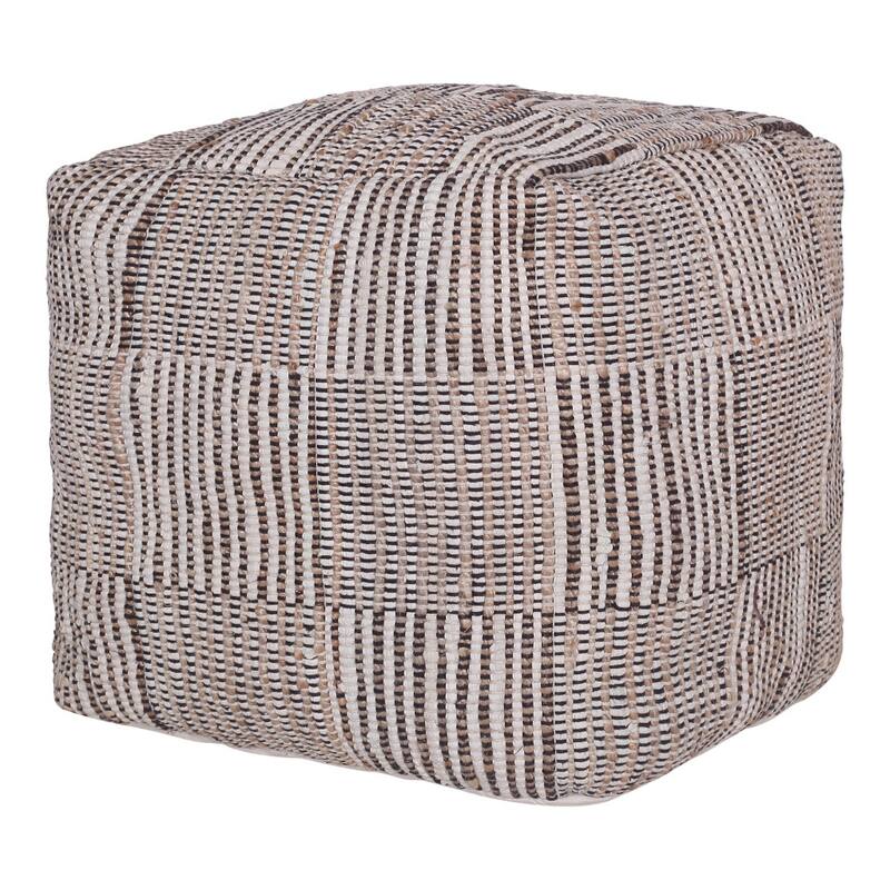 HomeRoots 18" Brown Cotton Cube Geometric Pouf Ottoman