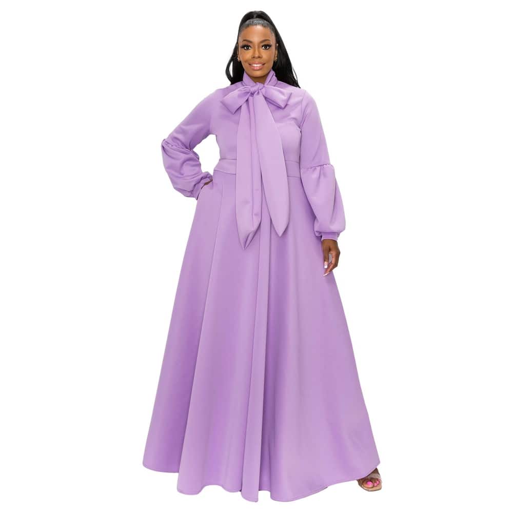 L I V D Women's Plus Size Bella Donna Dress with Ribbon and Bishop Sleeves