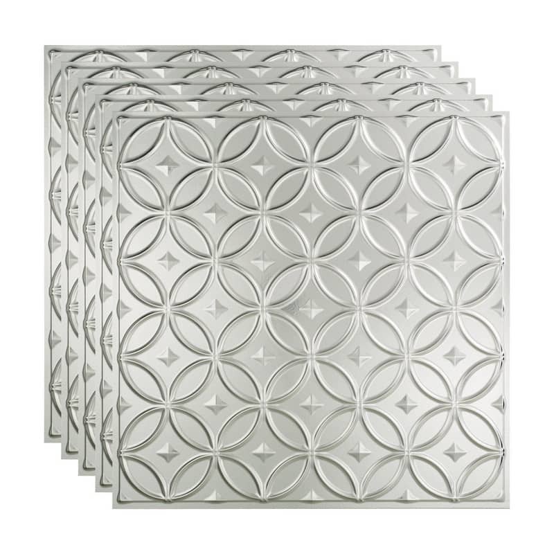 FASÄDE Rings Decorative Vinyl 2ft x 2ft Lay in Ceiling Panel in Brushed Aluminum (5 Pack) - 5 Pack - Brushed Aluminum