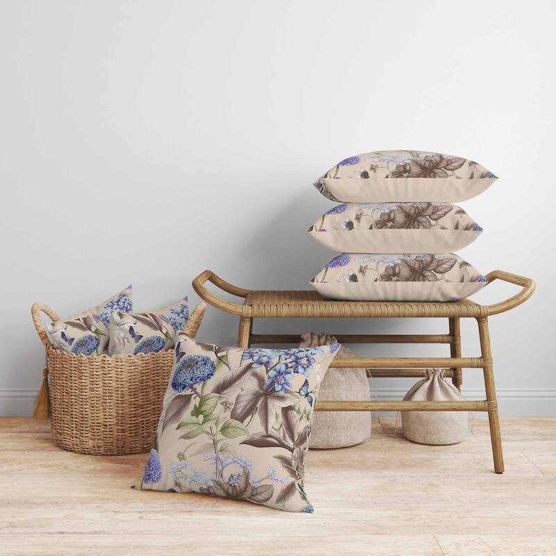 Garden Gracefulness Faux Suede Reversible Throw Pillow Chestnut and Blue