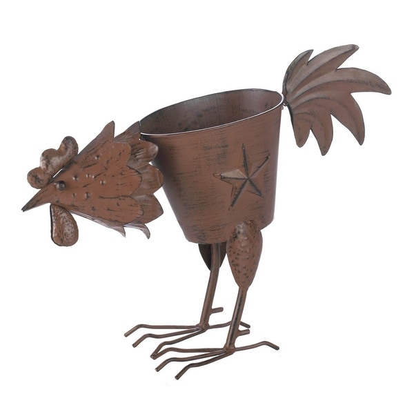 Antique Pecking Rooster Iron Planter