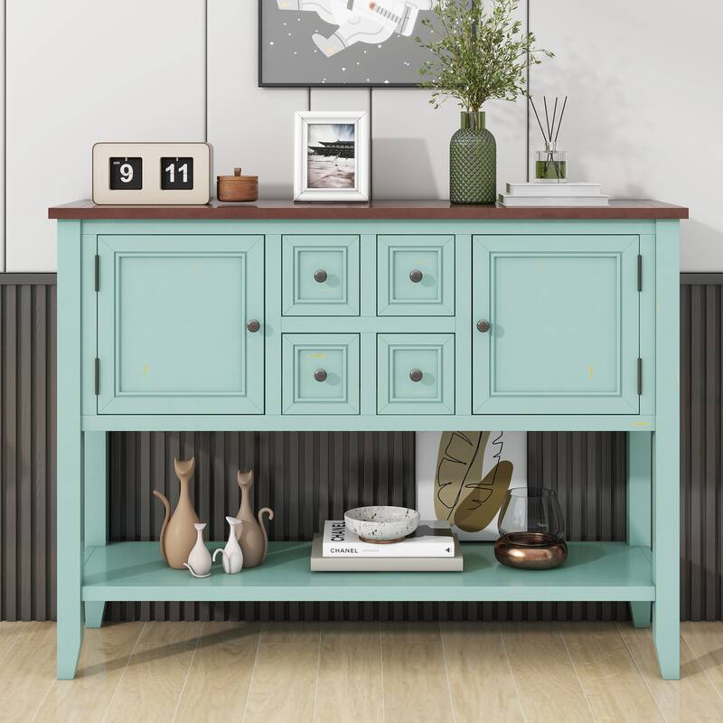 Vintage Console Table with 4 Drawers and Bottom Shelf