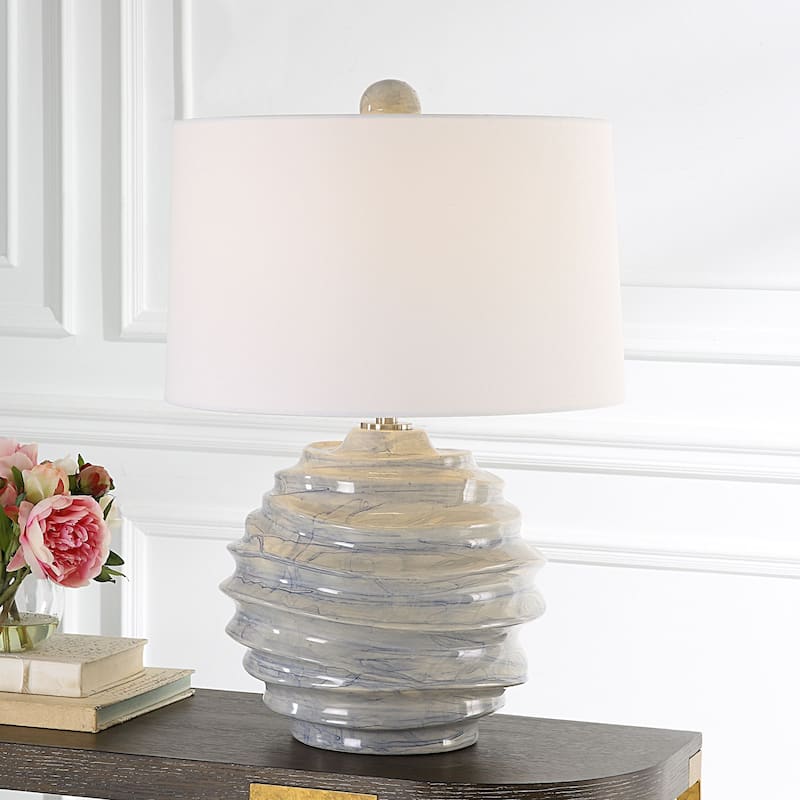 Ceramic Table Lamp with Drum Shade - 26" - Blue and White