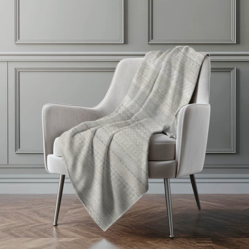 Premium Machine Washable Boho Stripes Sherpa Throw Blanket - Ivory - 4'2" x 5'10"