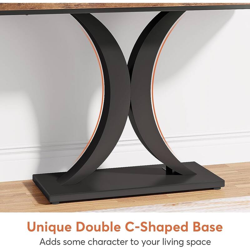Wood Narrow Console Table with Geometric Base - 39.4" L x 11.8" D x 32.7" H