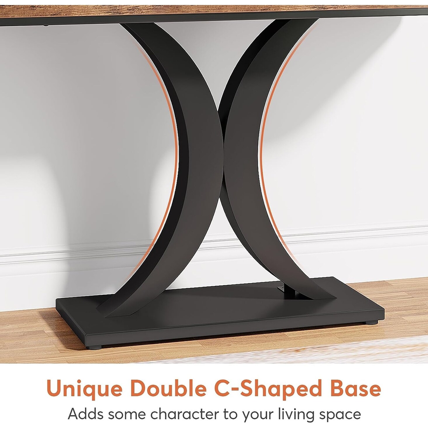 Wood Narrow Console Table with Geometric Base - 39.4