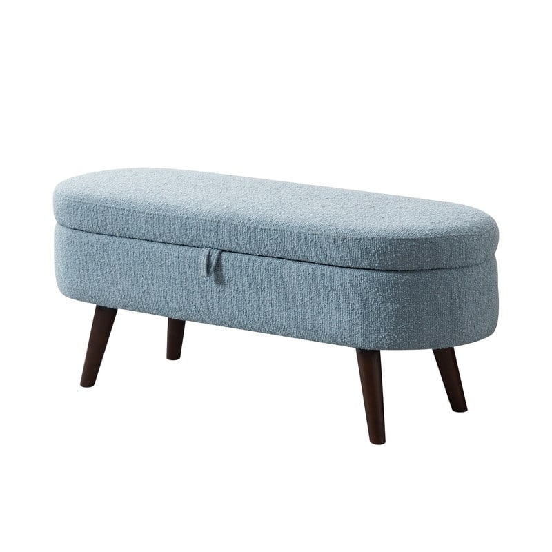 44" Beige Boucle Storage Ottoman Bench for Living Room Bedroom,Oval Storage Bench Ottoman Foot Rest Wood Legs