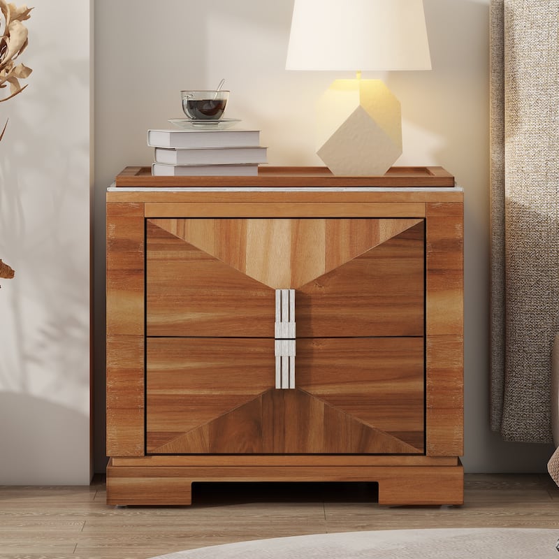 Christopher Knight Home - Ravenwood MDF Nightstand with Diamond-Edge Drawers and Heavy-Duty Base - Light Brown+1 Piece