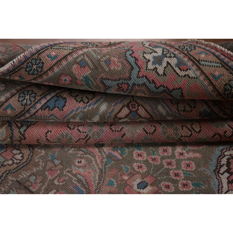 Pink Tabriz Persian Vintage Rug Hand-Knotted Wool Carpet - 9'7"x 12'11"