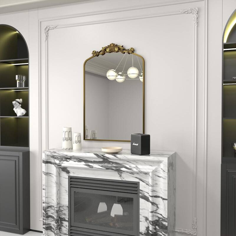 KIOTEE Arched Wall Mirror and Metal Frame Baroque Style Bathroom Vanity Mirror