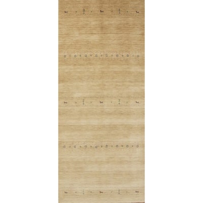 Hand Knotted Oriental 100% Wool Carpet Tribal Animal Pictorial Yellow & Gold Gabbeh Runner Rug - 11' 1'' X 4' 1''