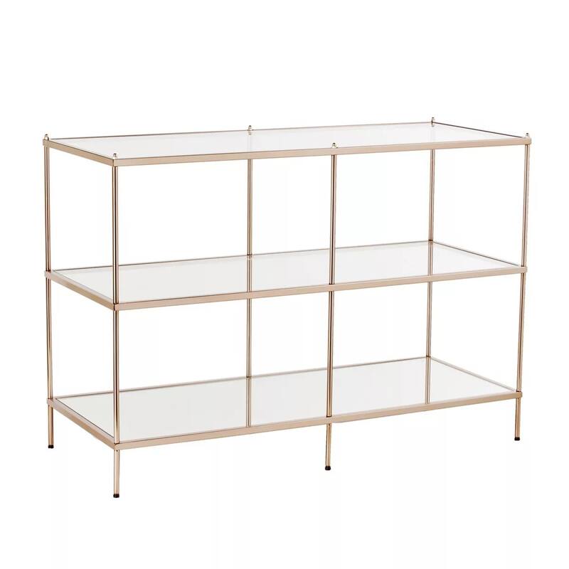 Metal Clear Glass Mirrored Console Table with Shelves - 42” L x 17.5” W x 29.5” H