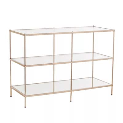 Metal Clear Glass Mirrored Console Table with Shelves - 42” L x 17.5” W x 29.5” H