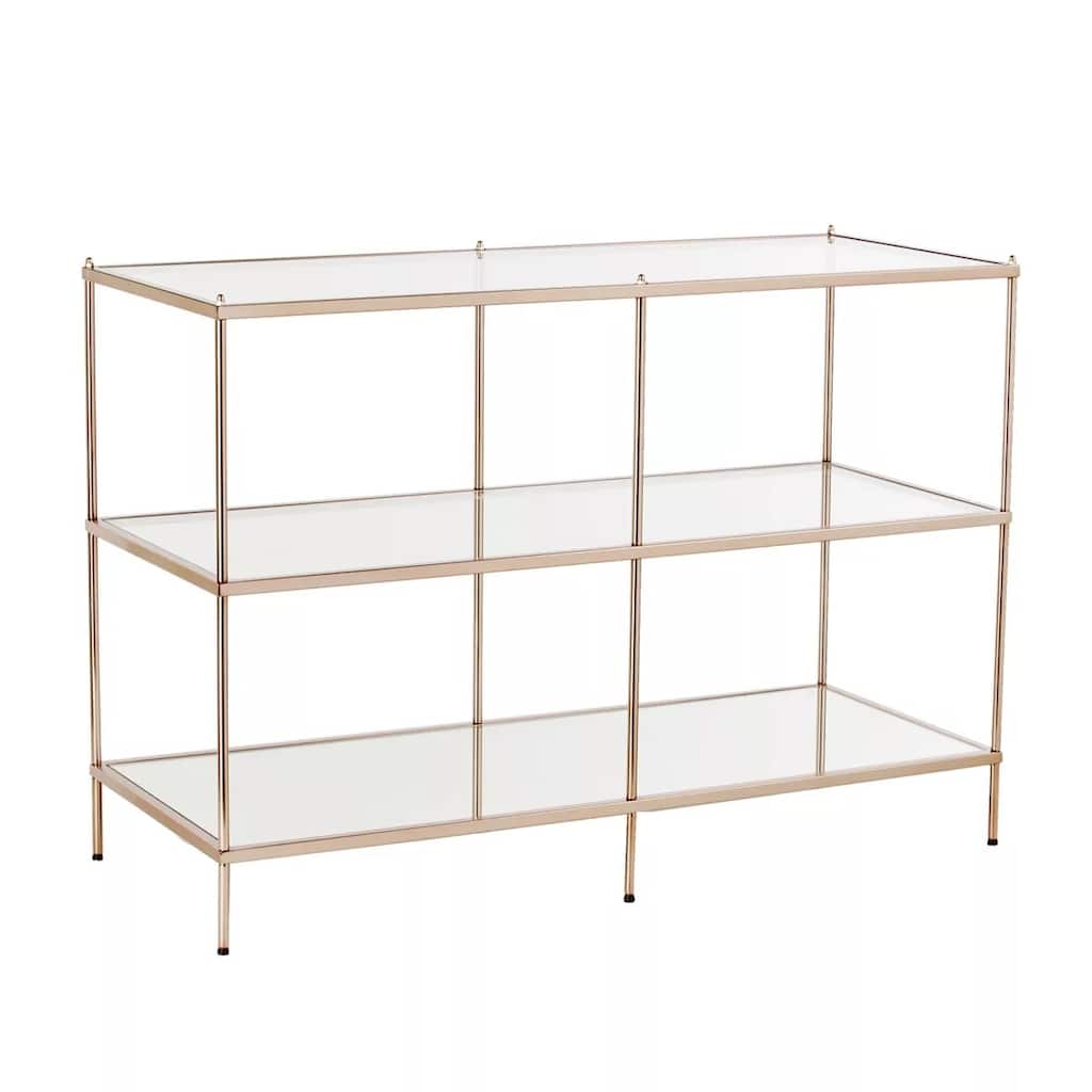 Metal Clear Glass Mirrored Console Table with Shelves - 42” L x 17.5” W x 29.5” H