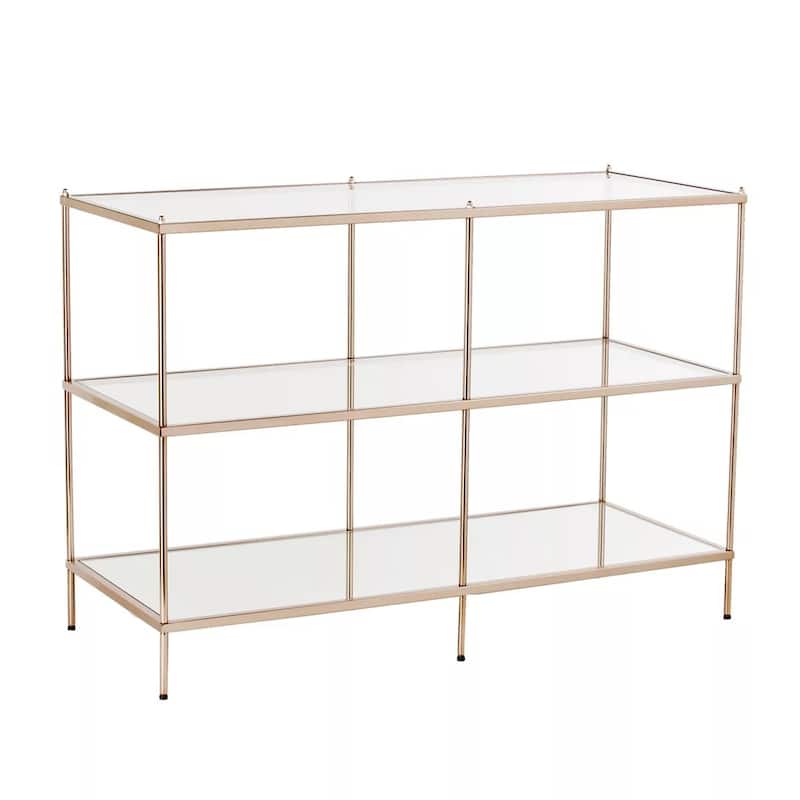 Metal Clear Glass Mirrored Console Table with Shelves - 42” L x 17.5” W x 29.5” H