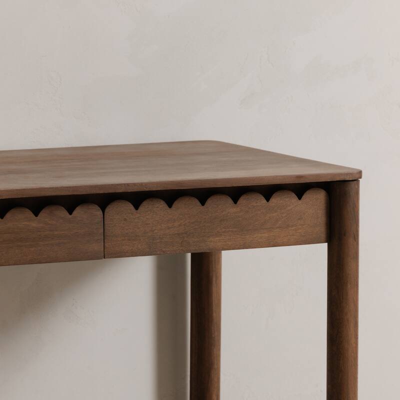NADAAL STUDIOS Thalen Desk, Mango Wood with Sculptural Round Legs, Vintage Brown