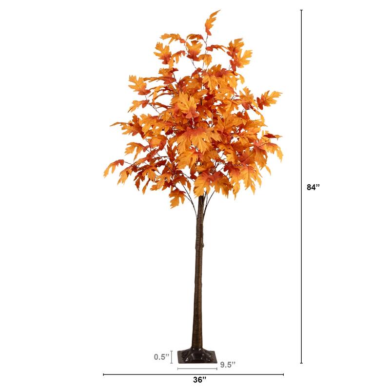 Pre-Lit Artificial Autumn Maple Fall Tree - 7' - Warm White LED Lights