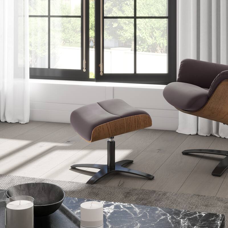 Jovan 20.5" Mid-Century Modern Genuine Leather Footstool Ottoman