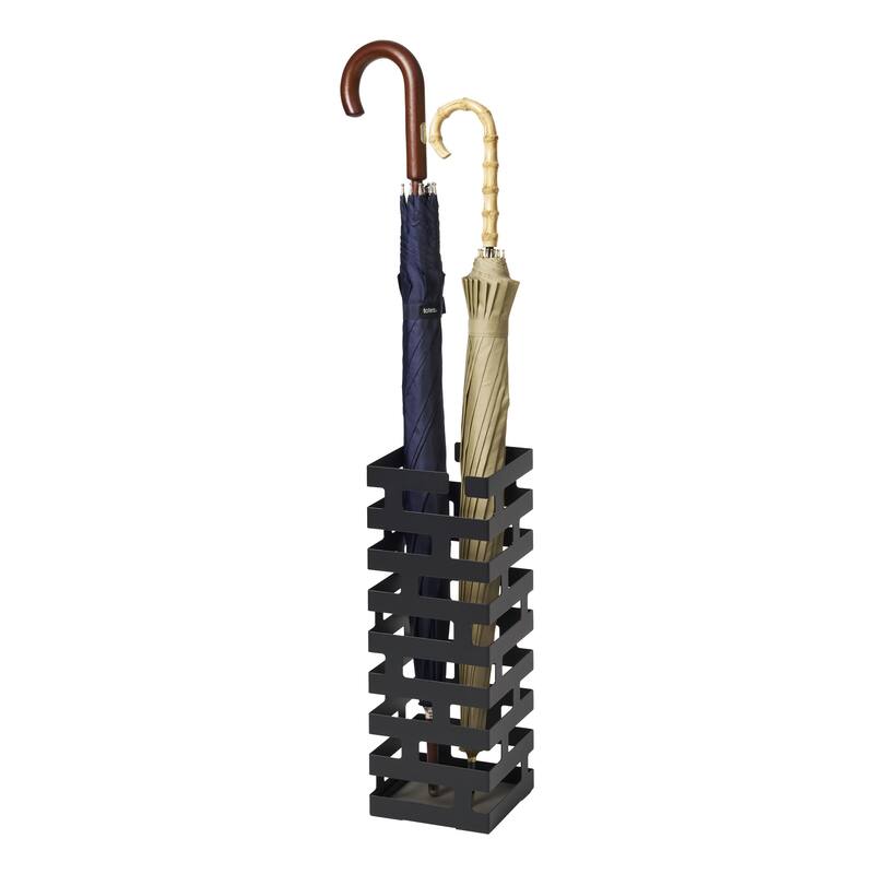Yamazaki Home Umbrella Stand - Two Styles, Steel, Square, Holds 4 umbrellas - L 5.91 x W 5.91 x H 16.93 inches - Black