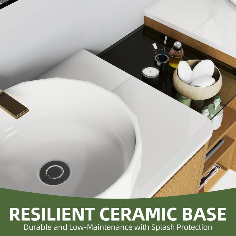 Moasis 72 Inch Floating Bathroom Vanity with 2 Faceted Ceramic Basins&4 Large Storage Drawers & 4 Open Spaces