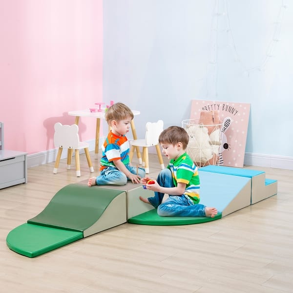 slide 2 of 9, Qaba 6-Pieces Foam Climbing Blocks for Toddlers 1-3 Years, Soft Play Set for Climb and Crawl, Contemporary Multi