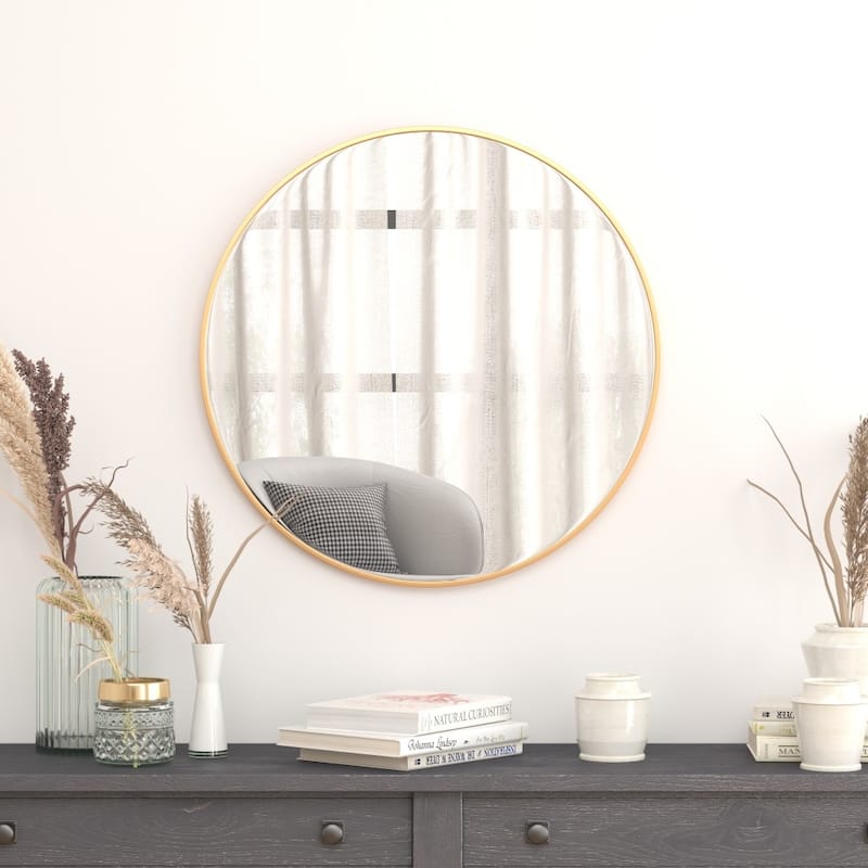Accent Wall Mount Mirror with Aluminum Frame - Round Wall Mirror - 30" Round - Gold