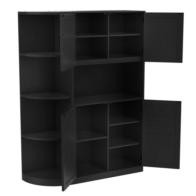 Multifunctional Left-Right Combination Hall Cabinet With Storage And 4 Hooks, Storage Cabinet/ Hall Tree 2 In 1