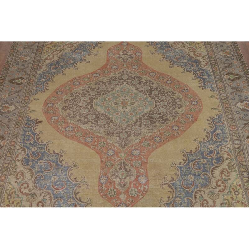 Medallion Tabriz Persian Vintage Rug Handmade Wool Carpet - 9'5" x 12'2"