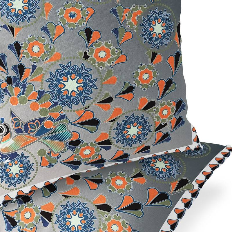 HomeRoots Set of Two 16" X 16" Gray and White Peacock Blown Seam Floral Indoor Outdoor Throw Pillow - 16.00' X '16.00' X '5.00