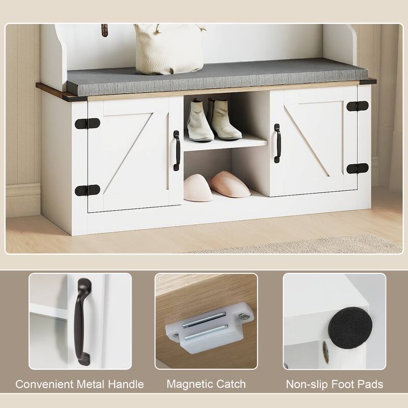 Gymax 68.5'' 4-in-1 Hall Tree w/Cushioned Bench Shoe Storage 7 Hooks 2