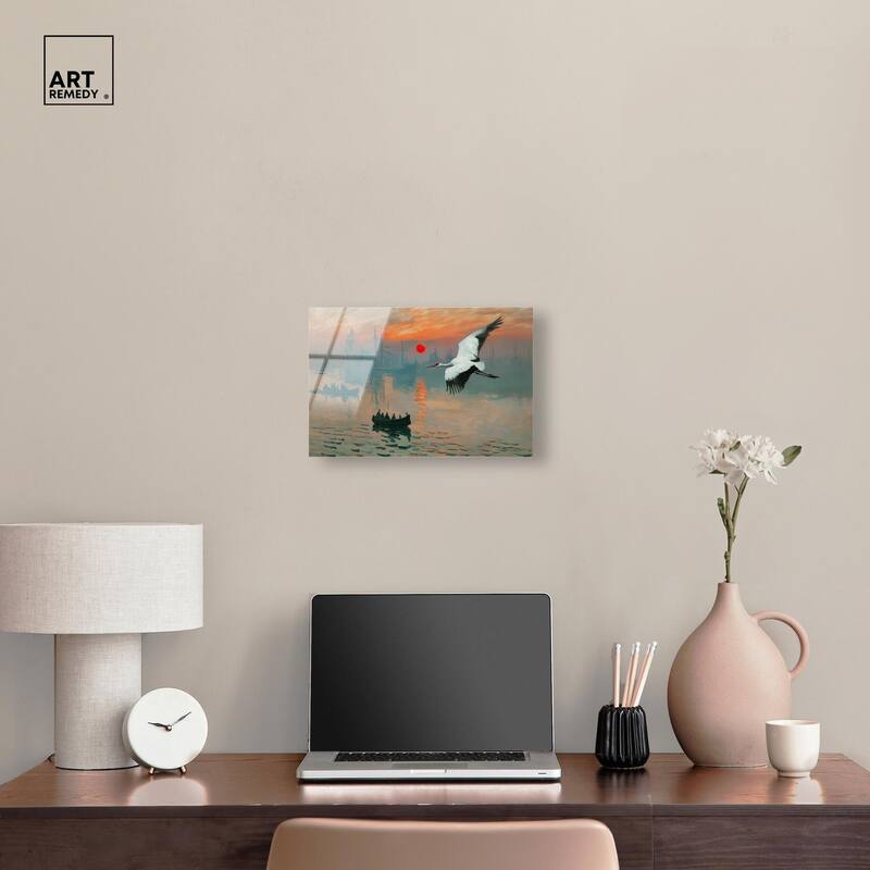 Crane Sunset Acrylic by Art Remedy, Ready to Hang