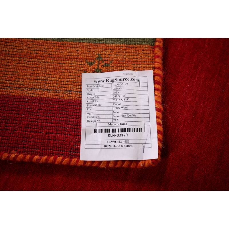 Red Gabbeh Oriental Area Rug Hand-Knotted Wool Carpet - 5'9"x 7'11"
