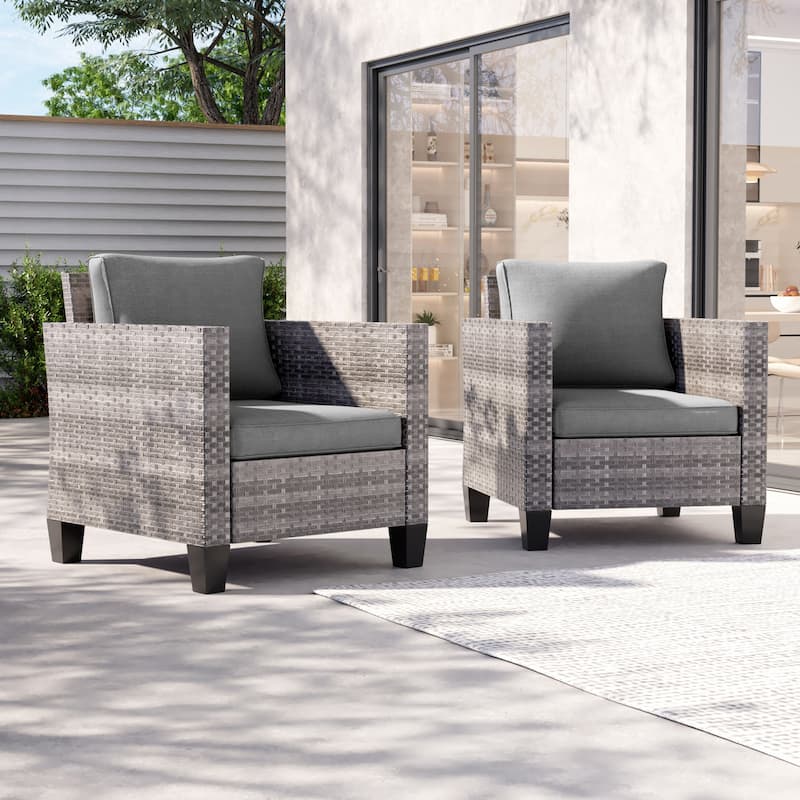 LIVOOSUN 2Pcs Outdoor Seating Sets Patio Grey Rattan Furniture Chair